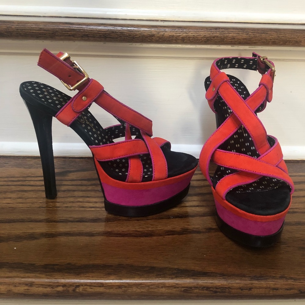 Jessica Simpson Pink and Orange Platform High Heel Sandals